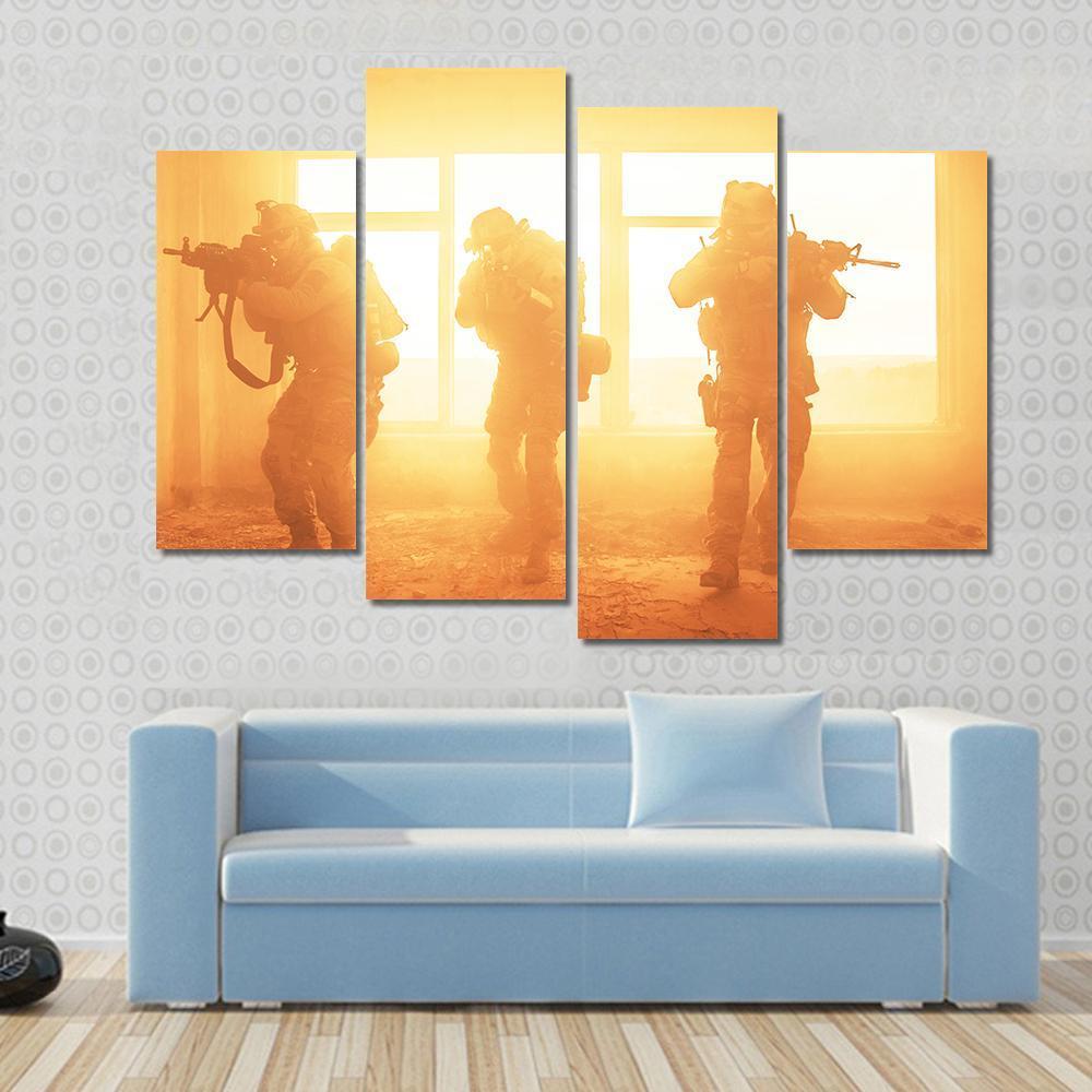 US Army Rangers In The Military Operation Canvas Wall Art-4 Pop-Gallery Wrap-50" x 32"-Tiaracle