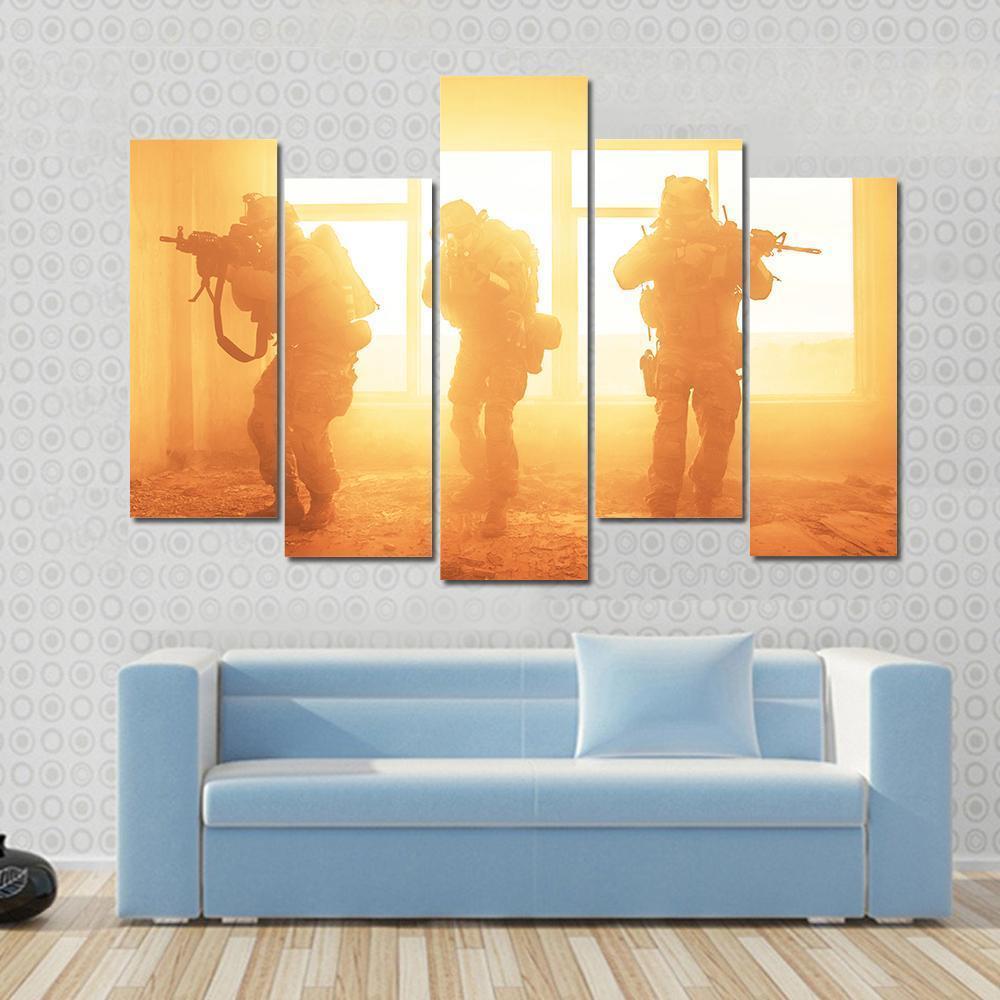 US Army Rangers In The Military Operation Canvas Wall Art-5 Pop-Gallery Wrap-47" x 32"-Tiaracle