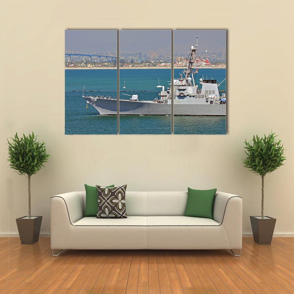 US Navy Guided Missile Destroyer Canvas Wall Art-3 Horizontal-Gallery Wrap-37" x 24"-Tiaracle