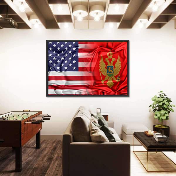 USA And Montenegro Flag Canvas Wall Art-3 Horizontal-Gallery Wrap-25" x 16"-Tiaracle