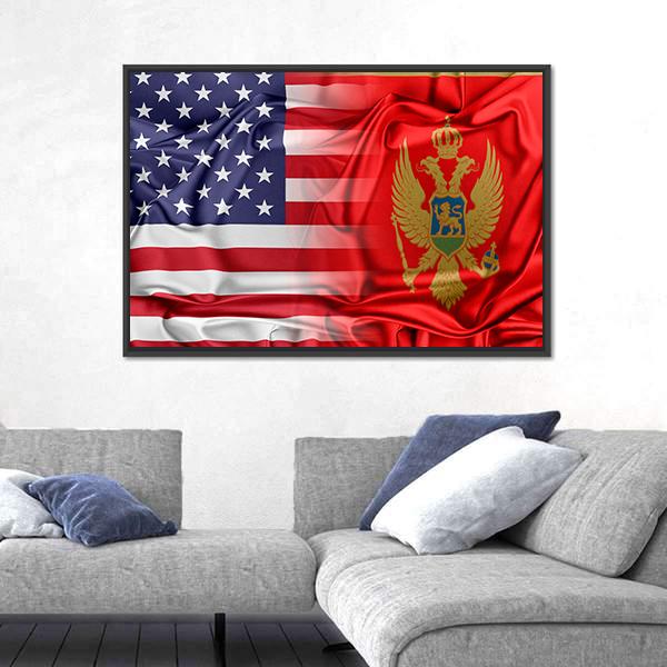 USA And Montenegro Flag Canvas Wall Art-3 Horizontal-Gallery Wrap-25" x 16"-Tiaracle