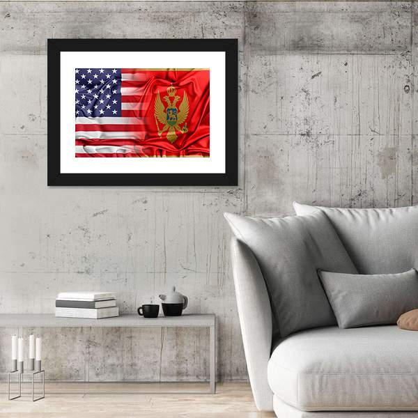 USA And Montenegro Flag Canvas Wall Art-3 Horizontal-Gallery Wrap-25" x 16"-Tiaracle