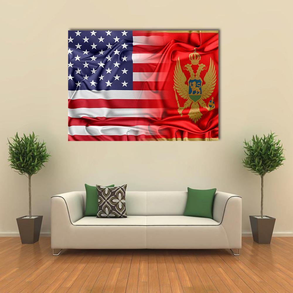 USA And Montenegro Flag Canvas Wall Art-1 Piece-Gallery Wrap-48" x 32"-Tiaracle