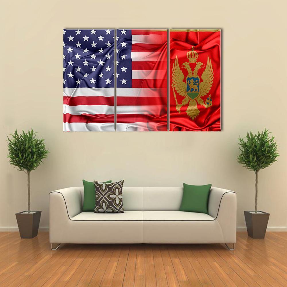 USA And Montenegro Flag Canvas Wall Art-3 Horizontal-Gallery Wrap-37" x 24"-Tiaracle