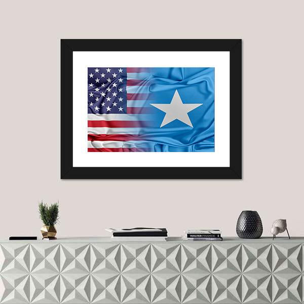 USA And Somalia Flag Canvas Wall Art-1 Piece-Framed Print-20" x 16"-Tiaracle