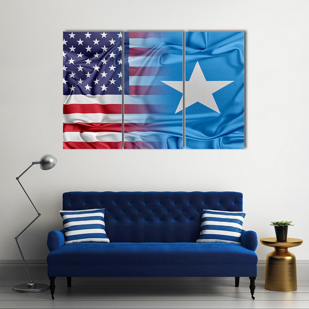 USA And Somalia Flag Canvas Wall Art-3 Horizontal-Gallery Wrap-37" x 24"-Tiaracle