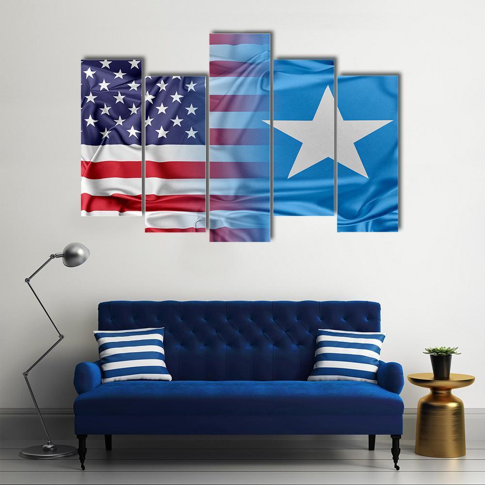 USA And Somalia Flag Canvas Wall Art-5 Pop-Gallery Wrap-47" x 32"-Tiaracle