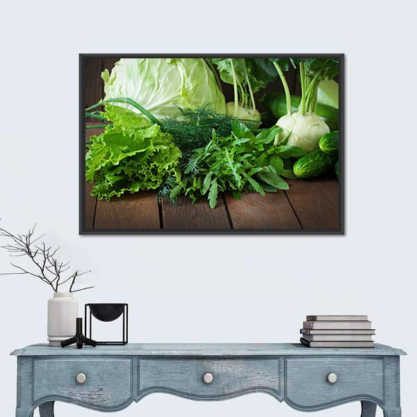 Useful Green Vegetables Canvas Wall Art-1 Piece-Floating Frame-24" x 16"-Tiaracle