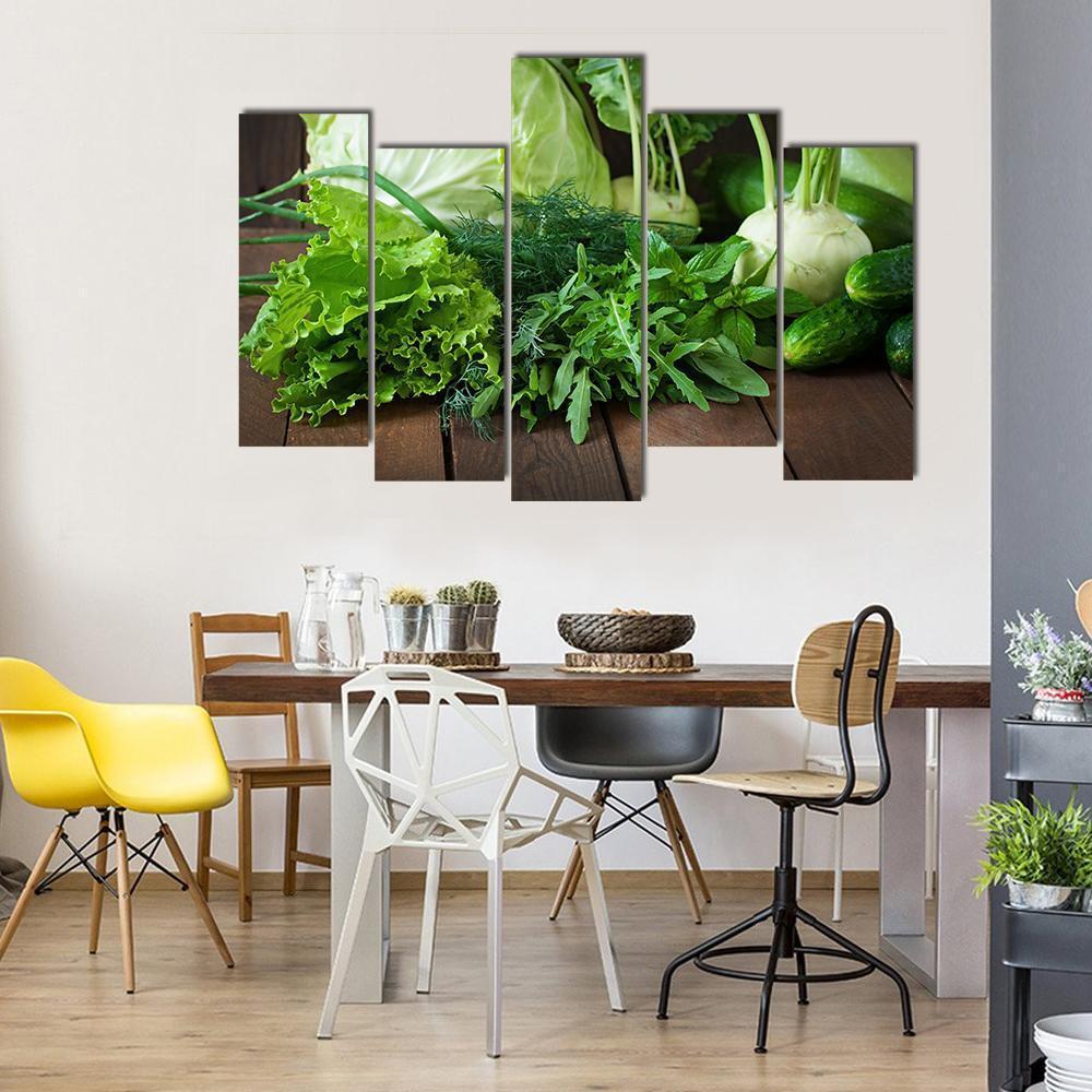 Useful Green Vegetables Canvas Wall Art-5 Pop-Gallery Wrap-47" x 32"-Tiaracle