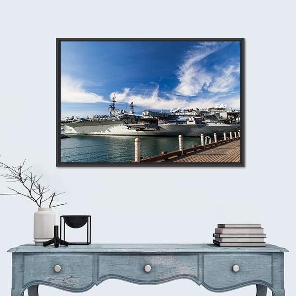 USS Midway Aircraft Carrier Canvas Wall Art-1 Piece-Floating Frame-24" x 16"-Tiaracle