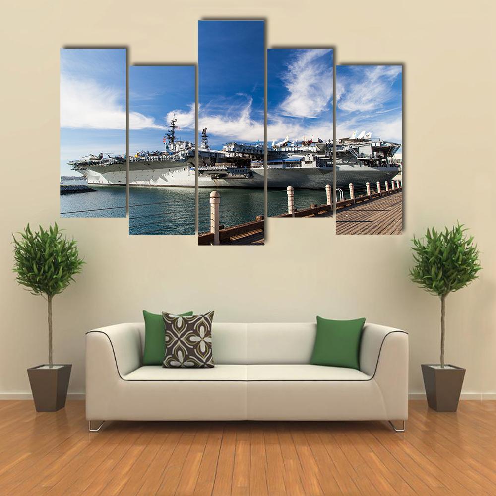 USS Midway Aircraft Carrier Canvas Wall Art-5 Pop-Gallery Wrap-47" x 32"-Tiaracle