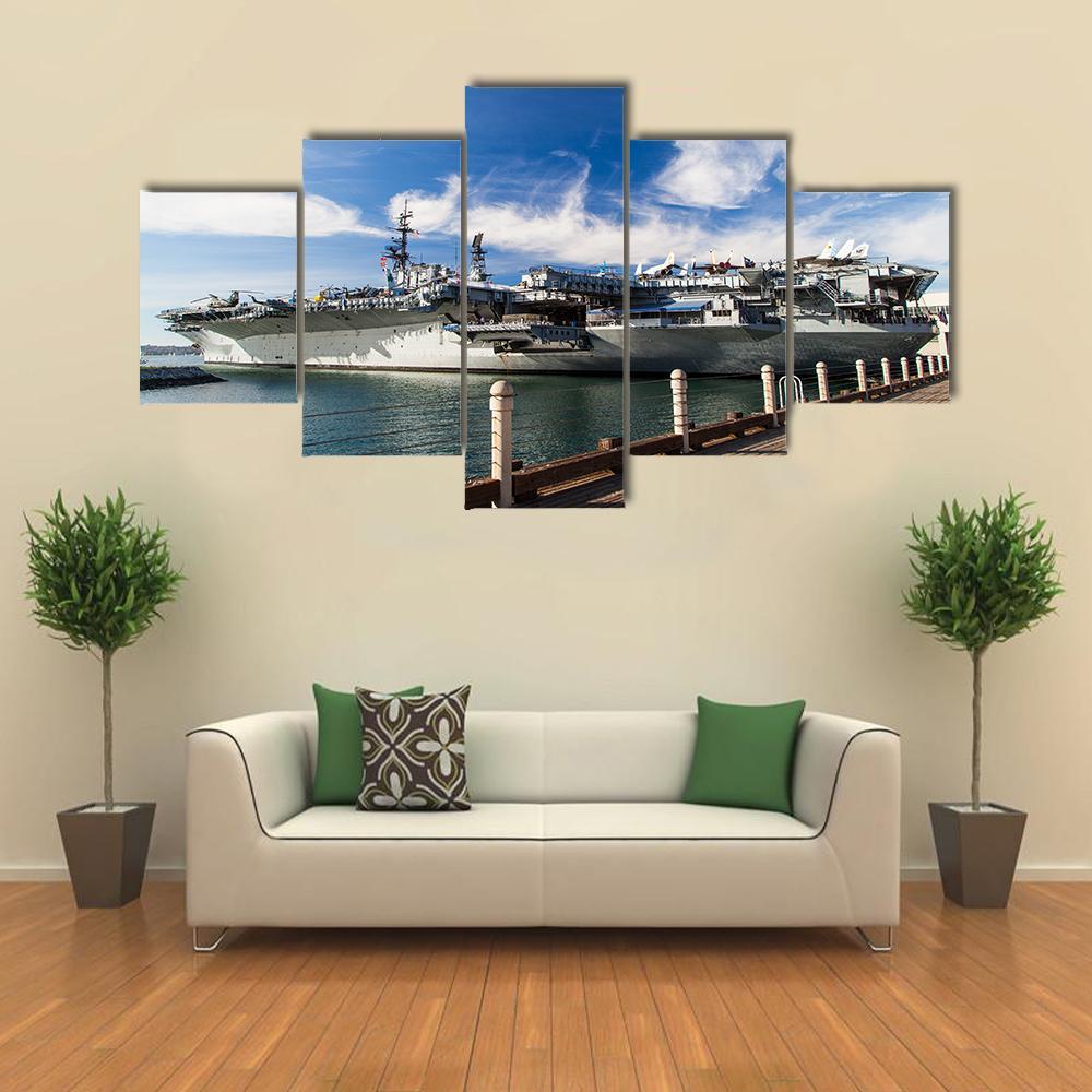 USS Midway Aircraft Carrier Canvas Wall Art-5 Star-Gallery Wrap-62" x 32"-Tiaracle