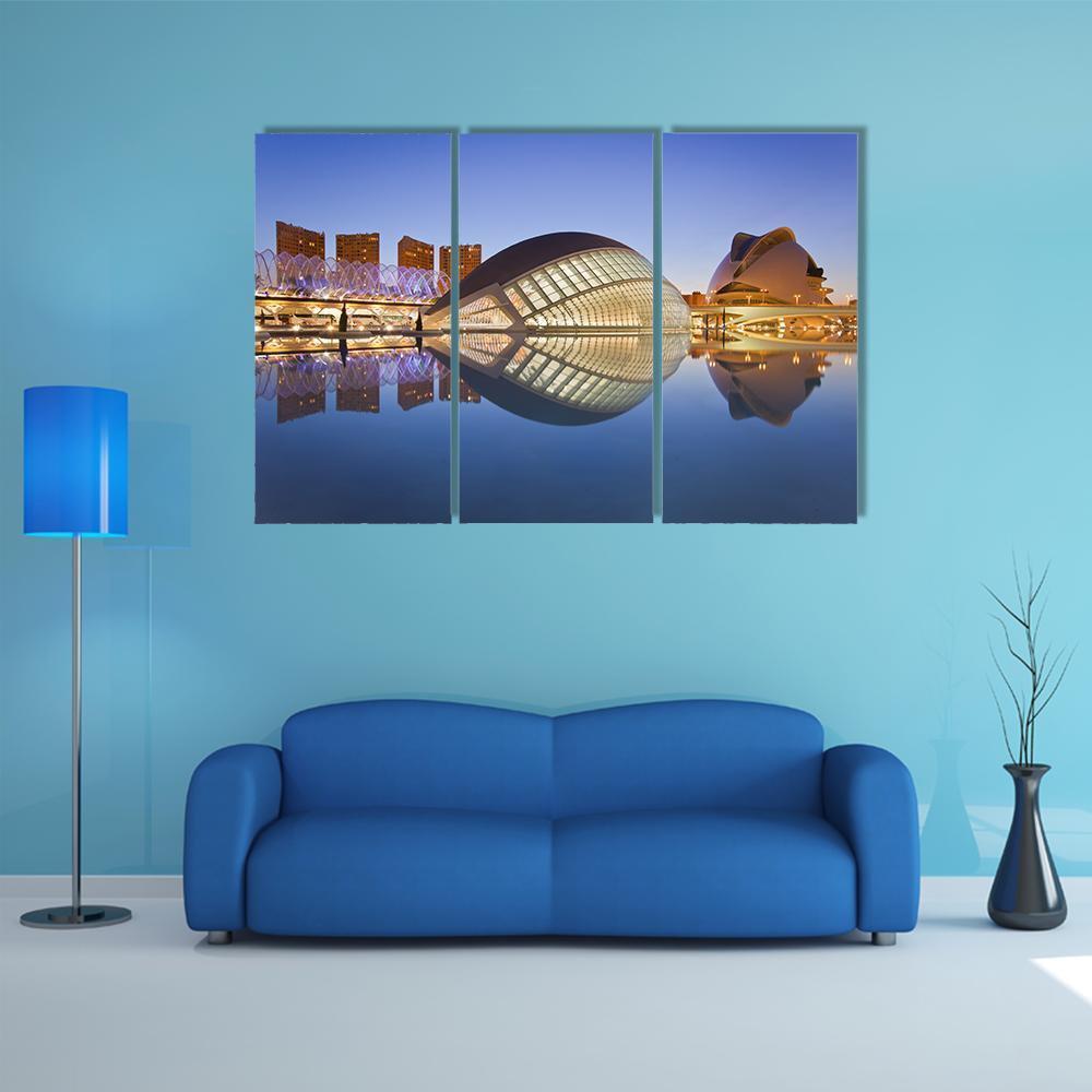 Valencia's City Of Arts And Science Museum Canvas Wall Art-3 Horizontal-Gallery Wrap-37" x 24"-Tiaracle