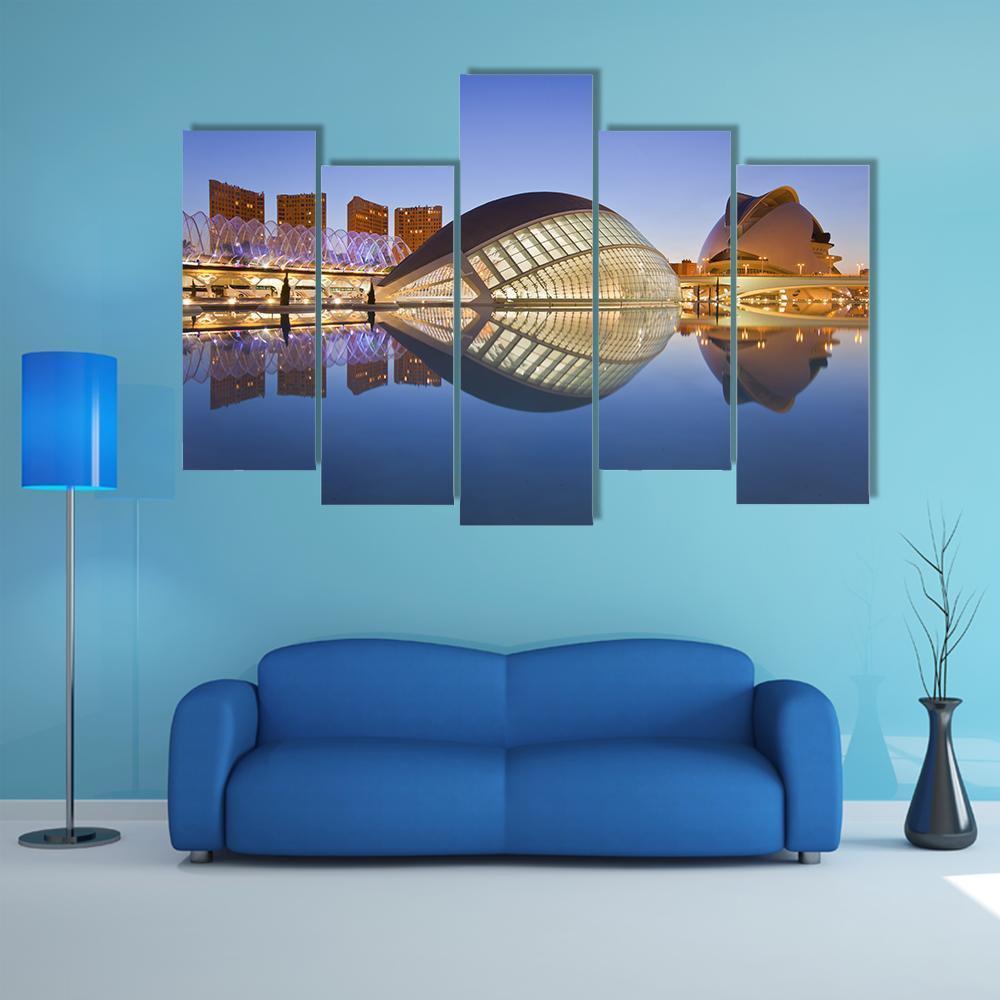 Valencia's City Of Arts And Science Museum Canvas Wall Art-5 Pop-Gallery Wrap-47" x 32"-Tiaracle