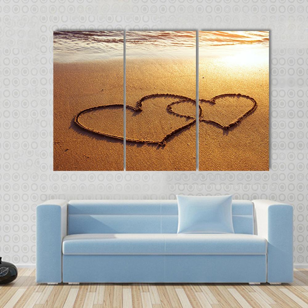 Valentine's Day Greetings On The Sand Two Hearts Canvas Wall Art-3 Horizontal-Gallery Wrap-37" x 24"-Tiaracle