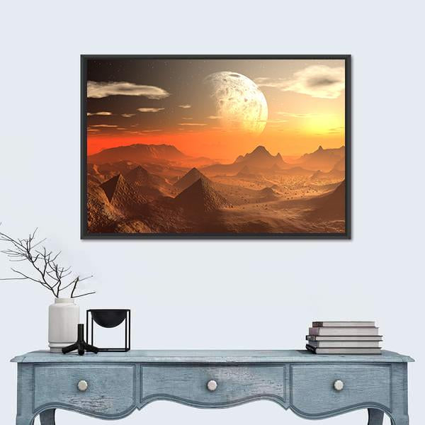 Valley Of The Alien Kings With Moon Canvas Wall Art-1 Piece-Floating Frame-24" x 16"-Tiaracle