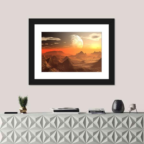 Valley Of The Alien Kings With Moon Canvas Wall Art-1 Piece-Framed Print-20" x 16"-Tiaracle