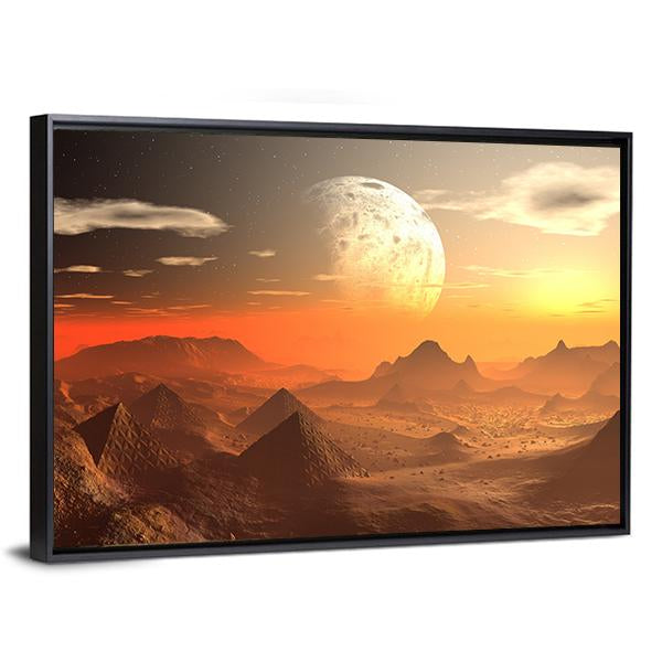 Valley Of The Alien Kings With Moon Canvas Wall Art-3 Horizontal-Gallery Wrap-25" x 16"-Tiaracle