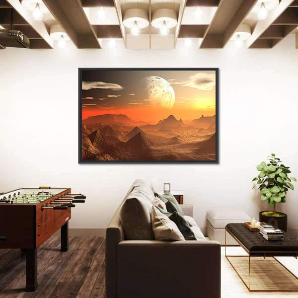 Valley Of The Alien Kings With Moon Canvas Wall Art-3 Horizontal-Gallery Wrap-25" x 16"-Tiaracle