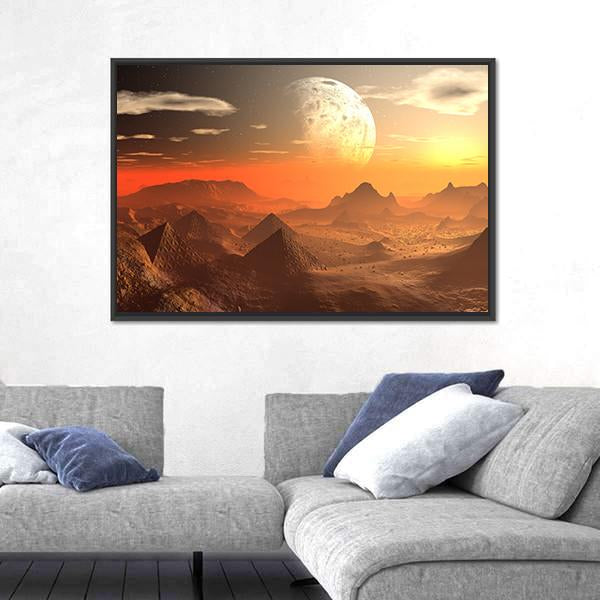 Valley Of The Alien Kings With Moon Canvas Wall Art-3 Horizontal-Gallery Wrap-25" x 16"-Tiaracle