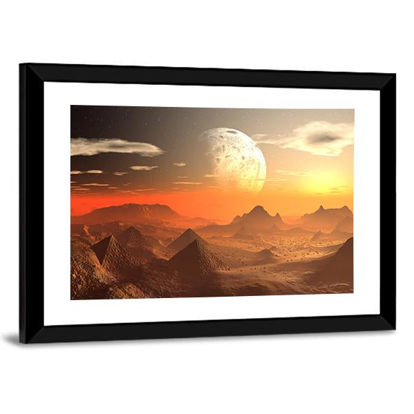 Valley Of The Alien Kings With Moon Canvas Wall Art-3 Horizontal-Gallery Wrap-25" x 16"-Tiaracle