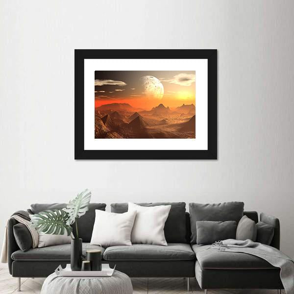 Valley Of The Alien Kings With Moon Canvas Wall Art-3 Horizontal-Gallery Wrap-25" x 16"-Tiaracle