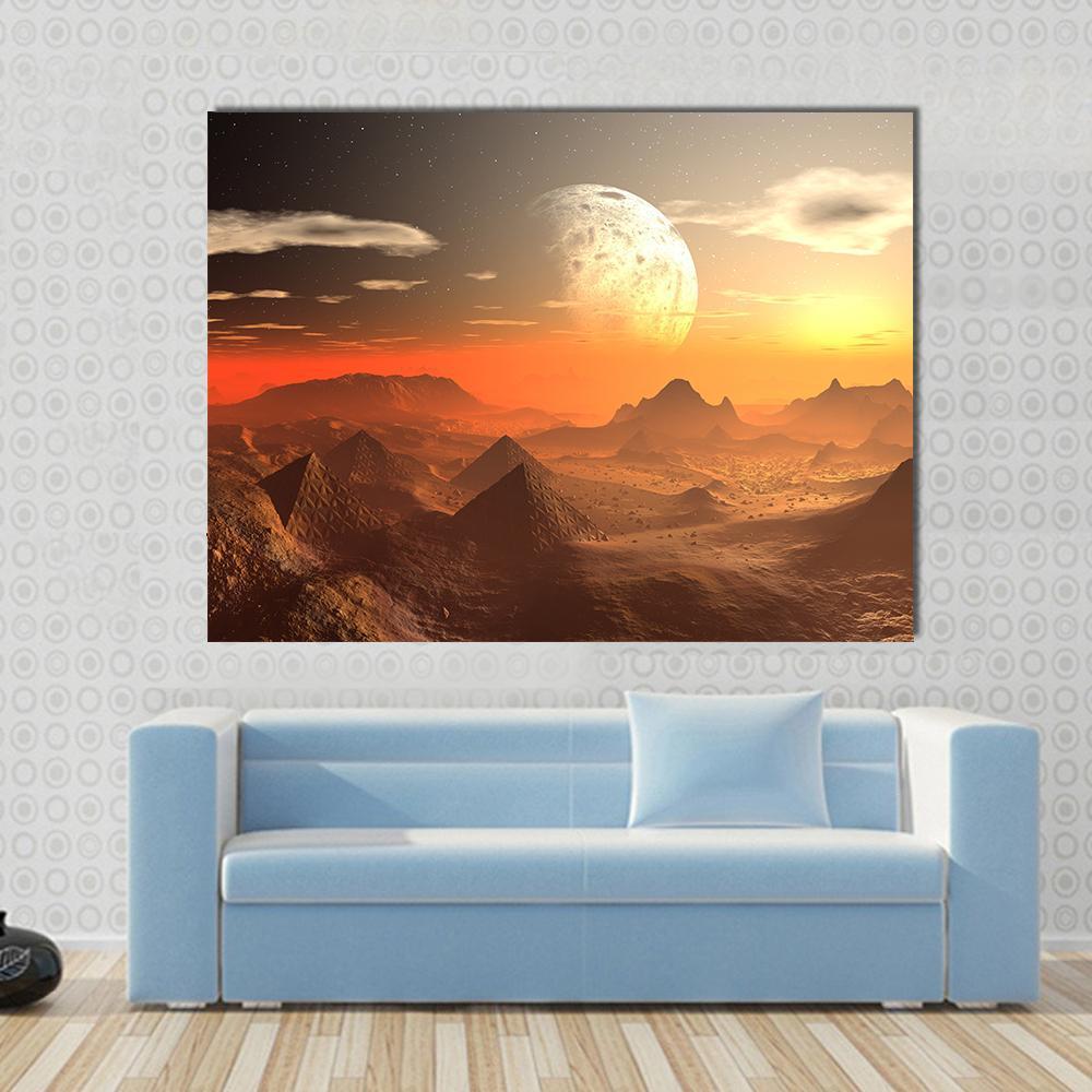 Valley Of The Alien Kings With Moon Canvas Wall Art-1 Piece-Gallery Wrap-48" x 32"-Tiaracle