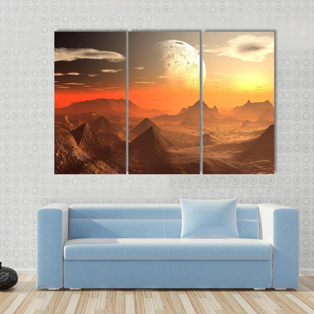 Valley Of The Alien Kings With Moon Canvas Wall Art-3 Horizontal-Gallery Wrap-37" x 24"-Tiaracle