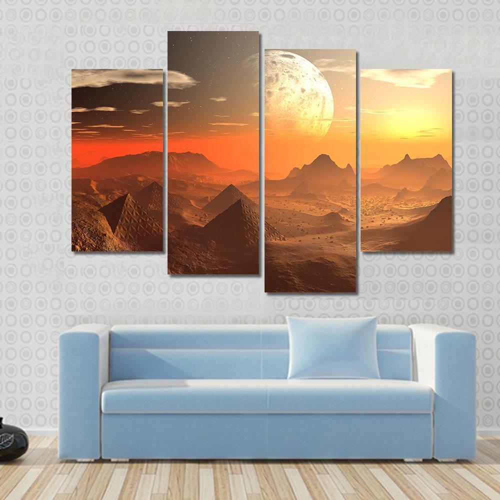 Valley Of The Alien Kings With Moon Canvas Wall Art-4 Pop-Gallery Wrap-50" x 32"-Tiaracle