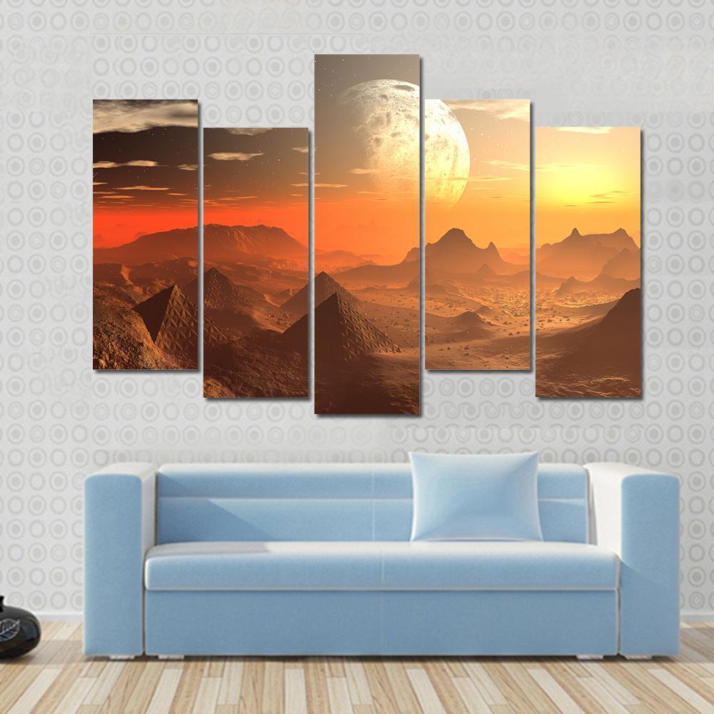 Valley Of The Alien Kings With Moon Canvas Wall Art-5 Pop-Gallery Wrap-47" x 32"-Tiaracle