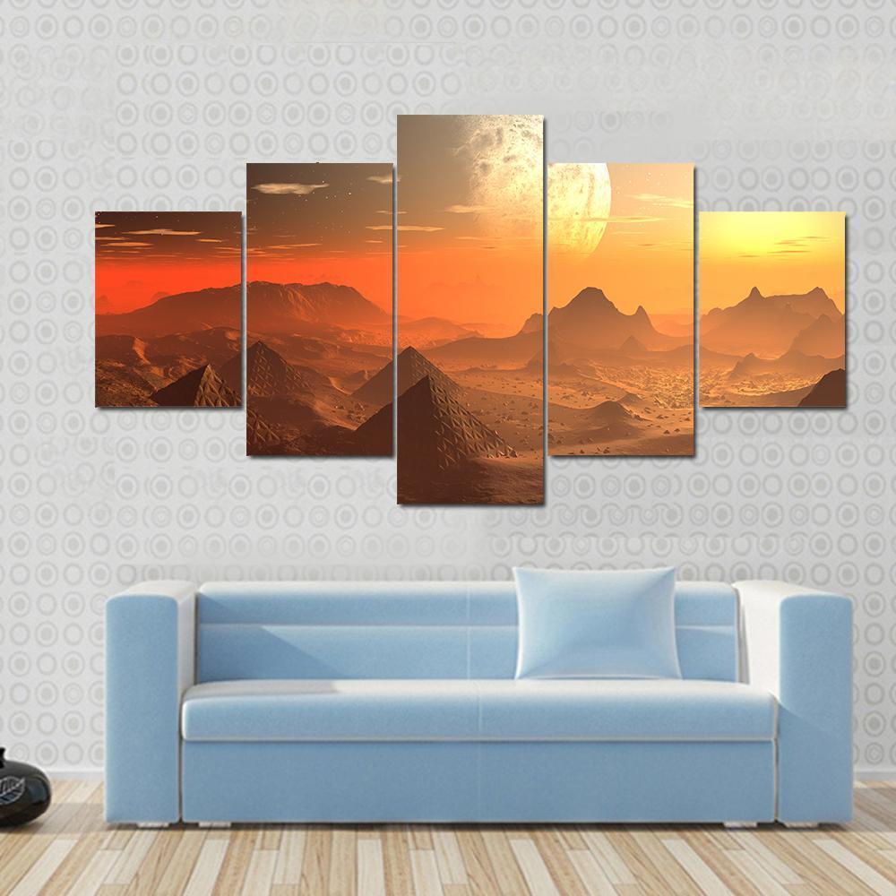 Valley Of The Alien Kings With Moon Canvas Wall Art-5 Star-Gallery Wrap-62" x 32"-Tiaracle