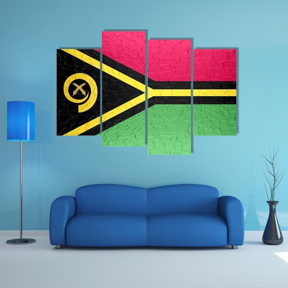 Vanuatu Flag On Metal Texture Canvas Wall Art-4 Pop-Gallery Wrap-50" x 32"-Tiaracle