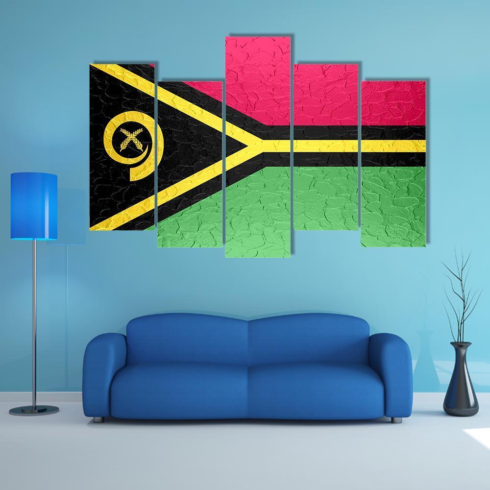 Vanuatu Flag On Metal Texture Canvas Wall Art-5 Pop-Gallery Wrap-47" x 32"-Tiaracle