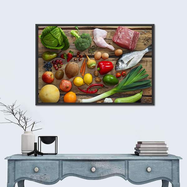 Various Paleo Diet Products On Wooden Table Canvas Wall Art-1 Piece-Floating Frame-24" x 16"-Tiaracle