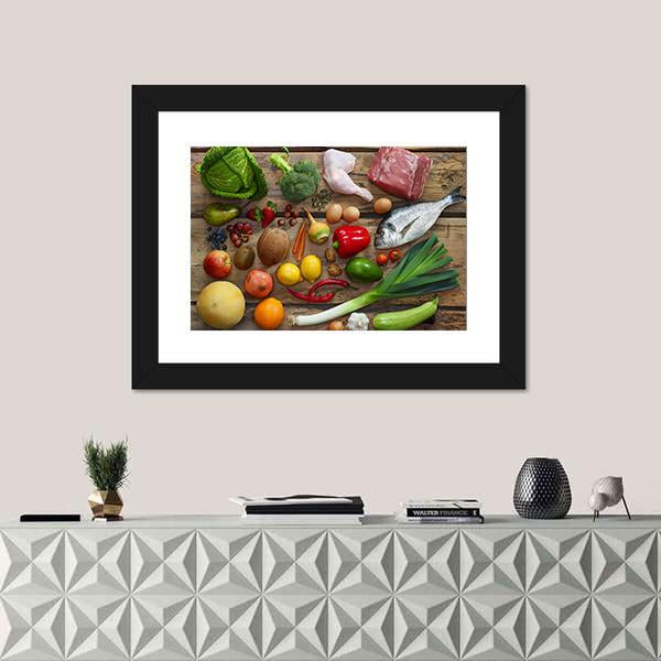 Various Paleo Diet Products On Wooden Table Canvas Wall Art-1 Piece-Framed Print-20" x 16"-Tiaracle