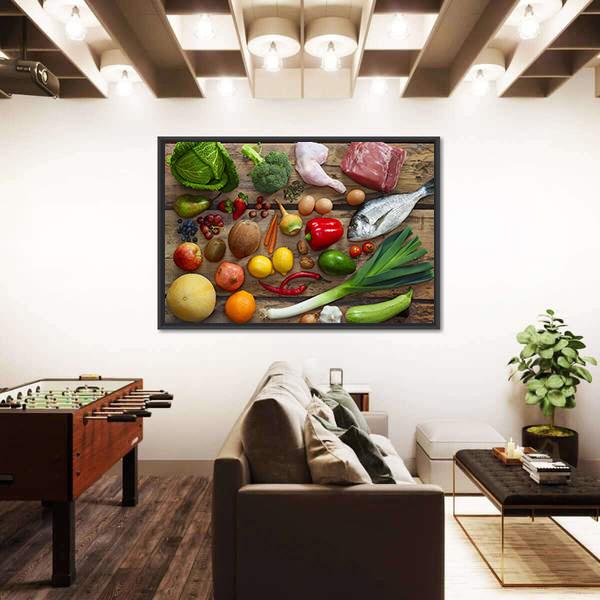 Various Paleo Diet Products On Wooden Table Canvas Wall Art-3 Horizontal-Gallery Wrap-25" x 16"-Tiaracle