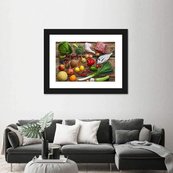 Various Paleo Diet Products On Wooden Table Canvas Wall Art-3 Horizontal-Gallery Wrap-25" x 16"-Tiaracle