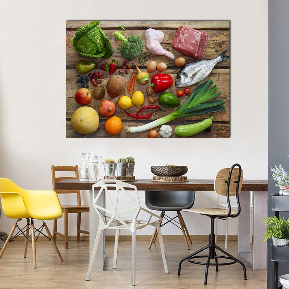 Various Paleo Diet Products On Wooden Table Canvas Wall Art-1 Piece-Gallery Wrap-48" x 32"-Tiaracle