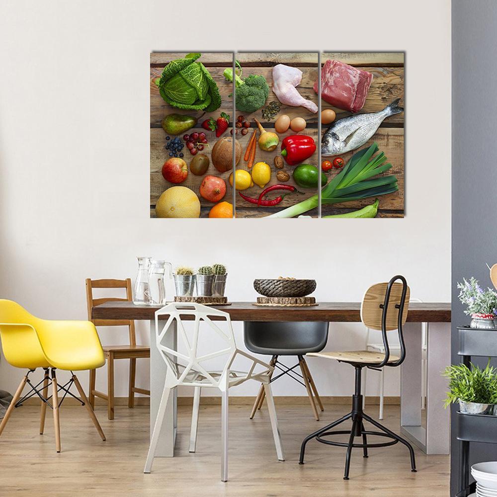 Various Paleo Diet Products On Wooden Table Canvas Wall Art-3 Horizontal-Gallery Wrap-37" x 24"-Tiaracle