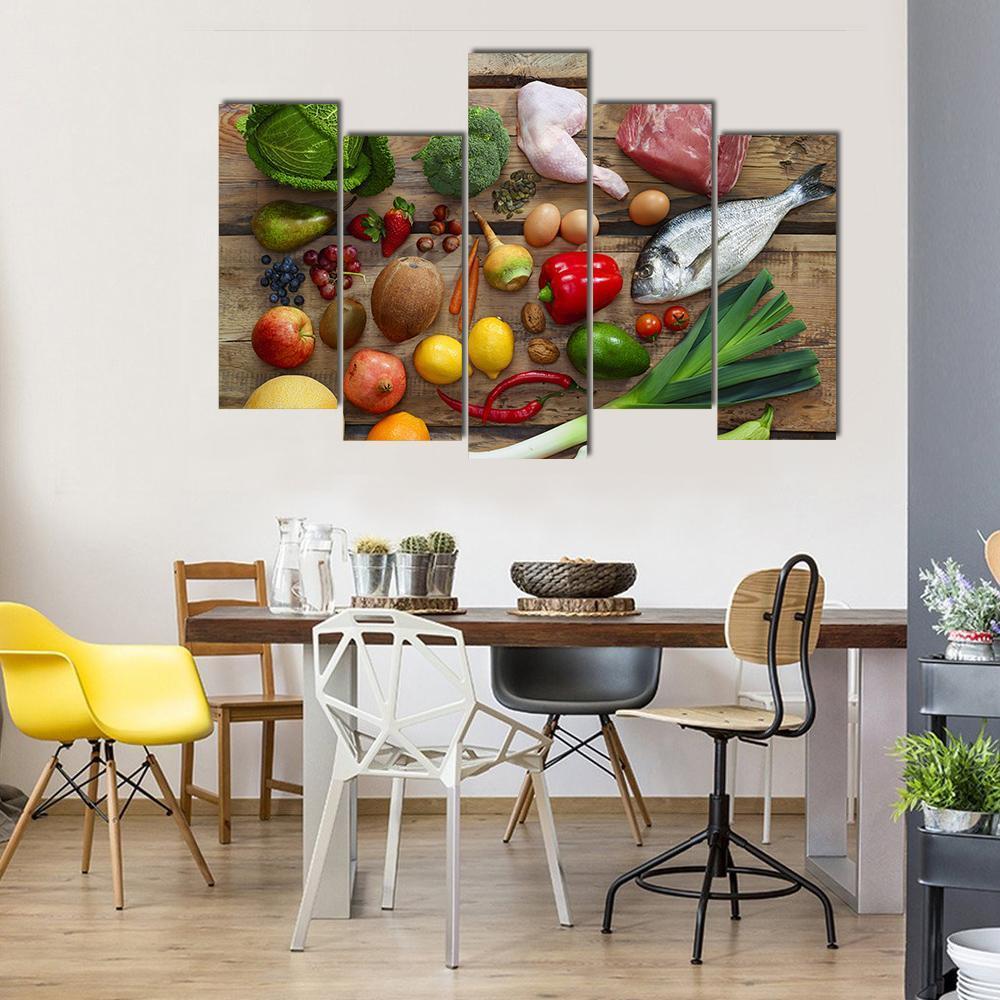 Various Paleo Diet Products On Wooden Table Canvas Wall Art-5 Pop-Gallery Wrap-47" x 32"-Tiaracle