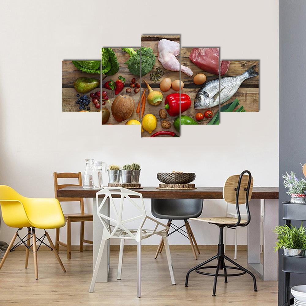 Various Paleo Diet Products On Wooden Table Canvas Wall Art-5 Star-Gallery Wrap-62" x 32"-Tiaracle