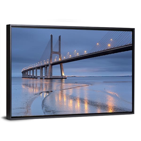 Vasco Da Gama Bridge Canvas Wall Art-3 Horizontal-Gallery Wrap-25" x 16"-Tiaracle