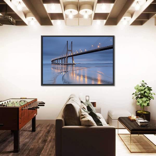 Vasco Da Gama Bridge Canvas Wall Art-3 Horizontal-Gallery Wrap-25" x 16"-Tiaracle