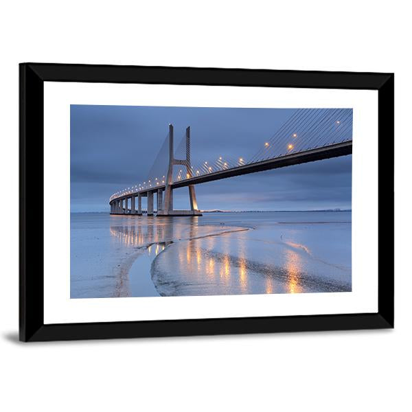 Vasco Da Gama Bridge Canvas Wall Art-3 Horizontal-Gallery Wrap-25" x 16"-Tiaracle