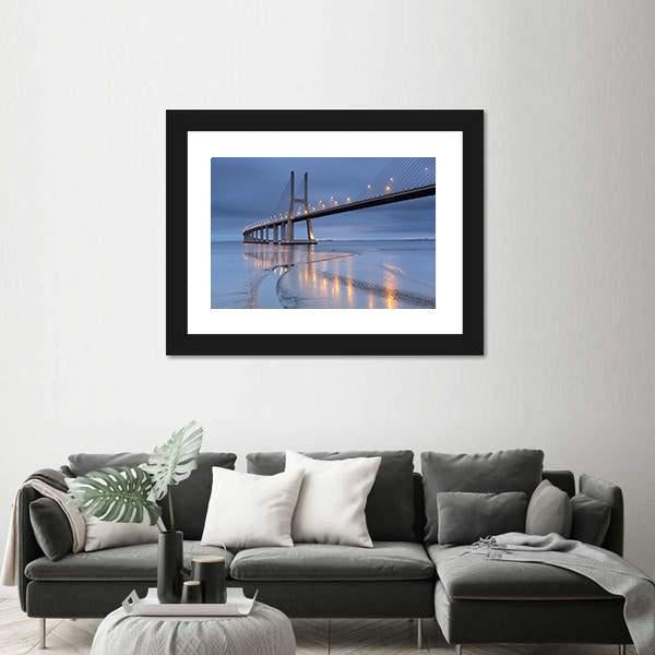 Vasco Da Gama Bridge Canvas Wall Art-3 Horizontal-Gallery Wrap-25" x 16"-Tiaracle
