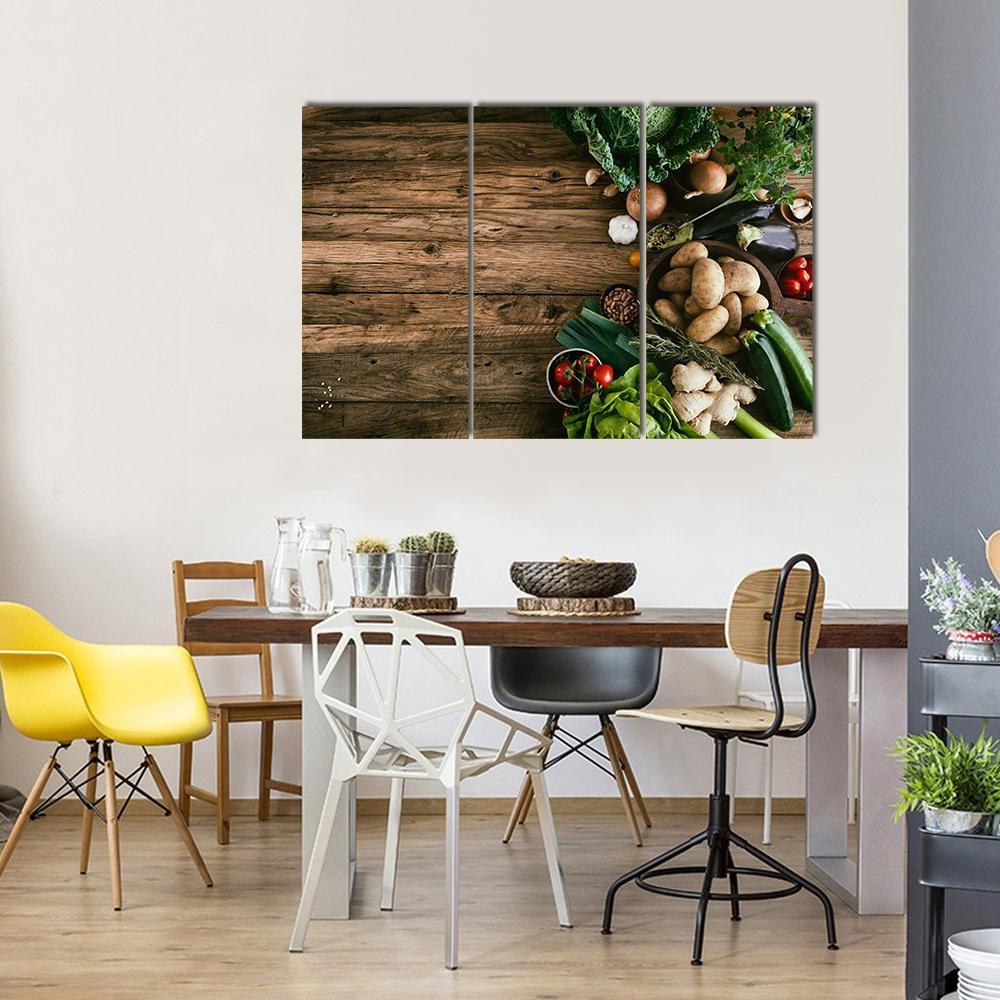 Vegetables On Wood Ready For Cooking Canvas Wall Art-3 Horizontal-Gallery Wrap-37" x 24"-Tiaracle