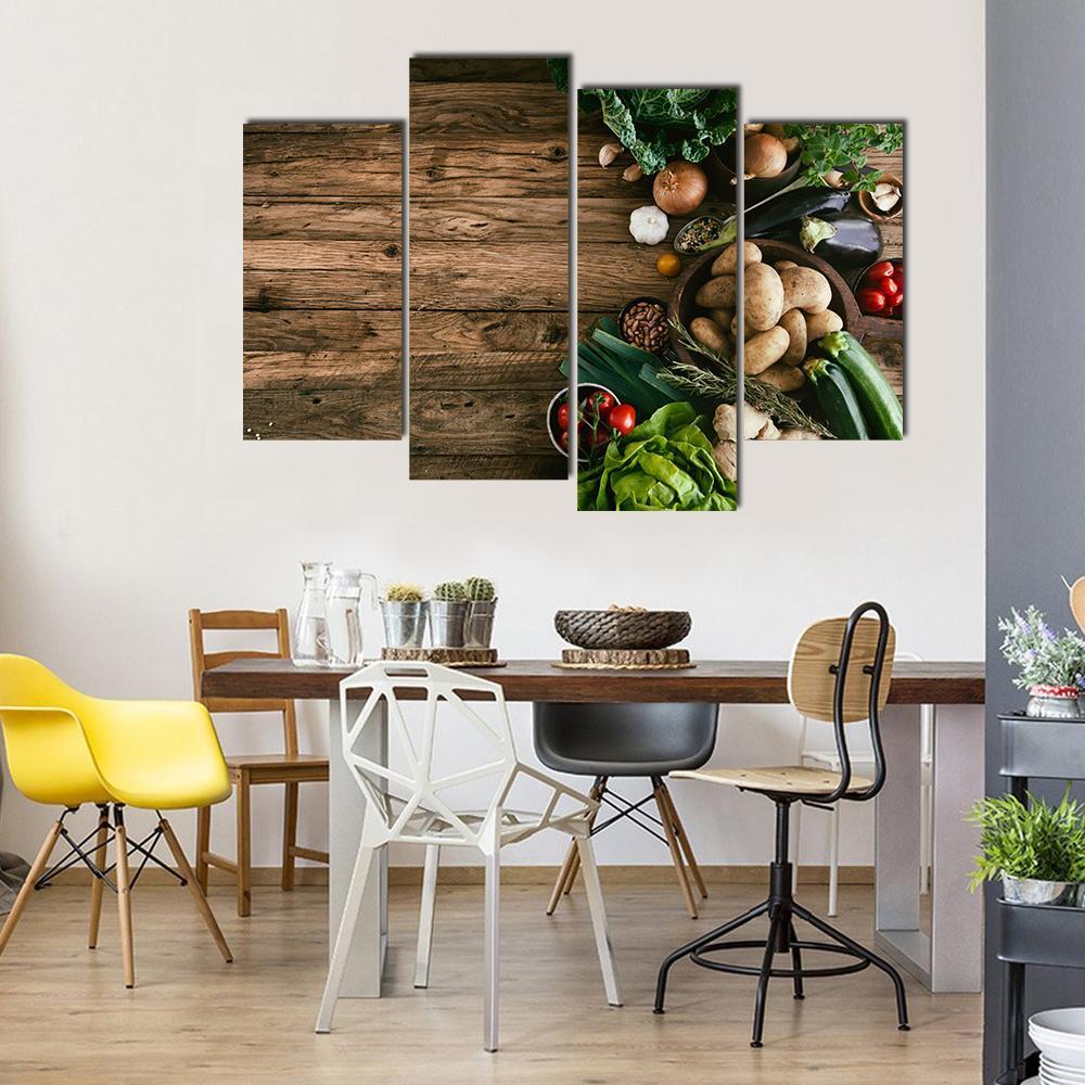 Vegetables On Wood Ready For Cooking Canvas Wall Art-4 Pop-Gallery Wrap-50" x 32"-Tiaracle