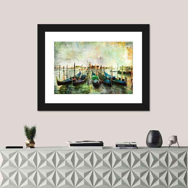 Venetian Gondolas - Painting Style Canvas Wall Art-1 Piece-Framed Print-20" x 16"-Tiaracle