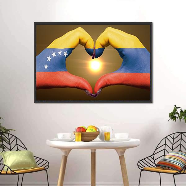 Venezuela Flag On Hands Canvas Wall Art-3 Horizontal-Gallery Wrap-25" x 16"-Tiaracle