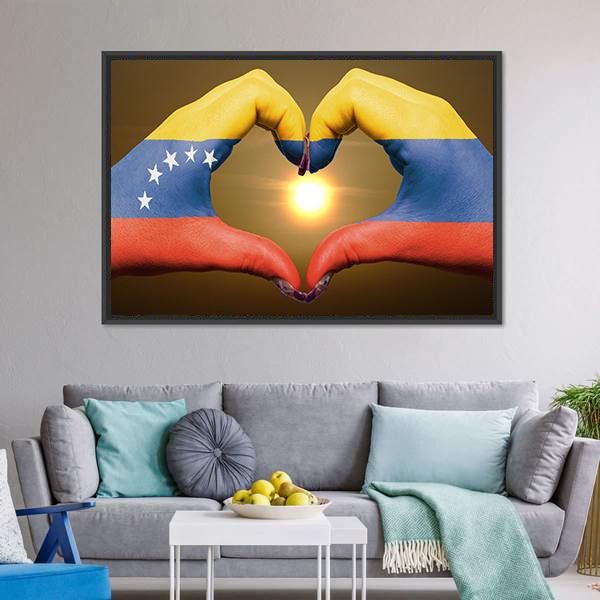 Venezuela Flag On Hands Canvas Wall Art-3 Horizontal-Gallery Wrap-25" x 16"-Tiaracle